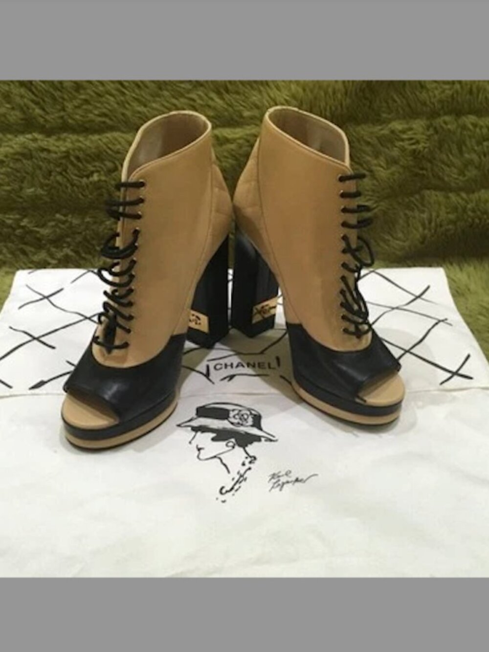 Chanel Leather Boots Beige Quilted Leather Lace-up Open Boots SZ 36EU
